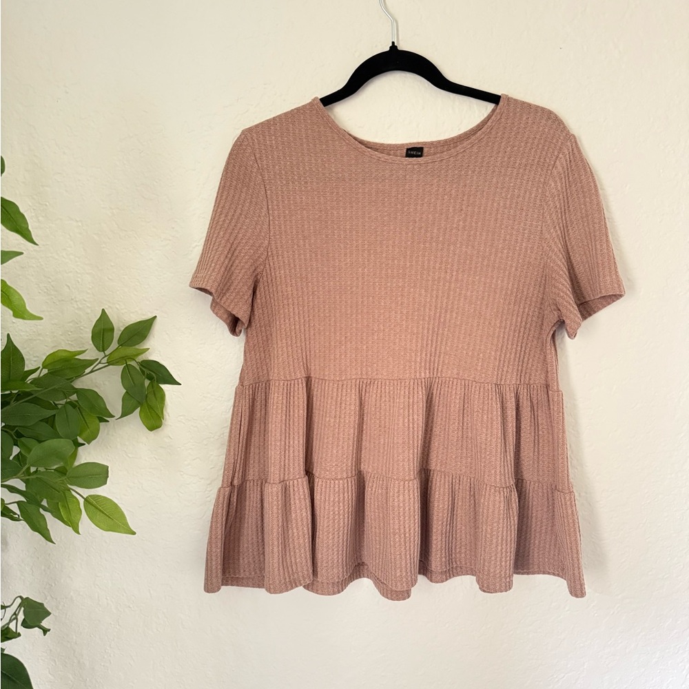 Shein Ribbed Tiered Peplum Knit Top | Size L